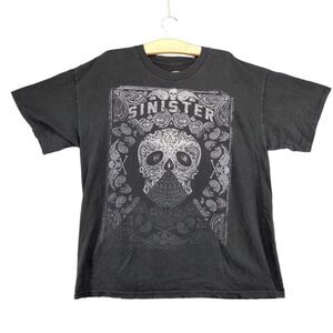 Official Sinister Brand T-shirt Mens Size XL Black Big Skull Graphic
